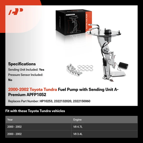 2000-2002 Toyota Tundra Fuel Pump with Sending Unit A-Premium APFP1052