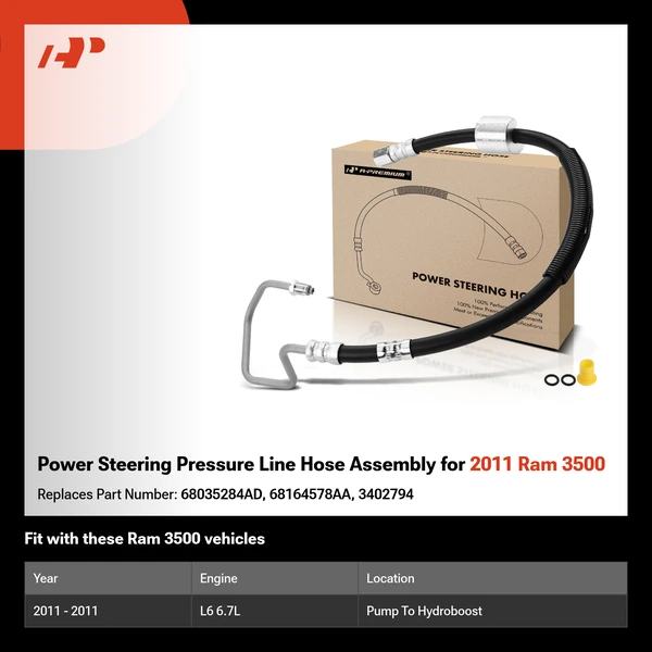 Power Steering Pressure Line Hose Assembly for 2011 Ram 3500