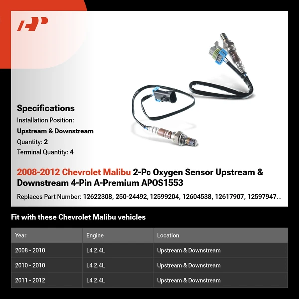 2008-2012 Chevrolet Malibu 2-Pc Oxygen Sensor Upstream & Downstream 4-Pin A-Premium APOS1553