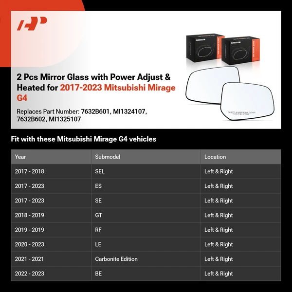 2 Pcs Mirror Glass with Power Adjust & Heated for 2017-2023 Mitsubishi Mirage G4