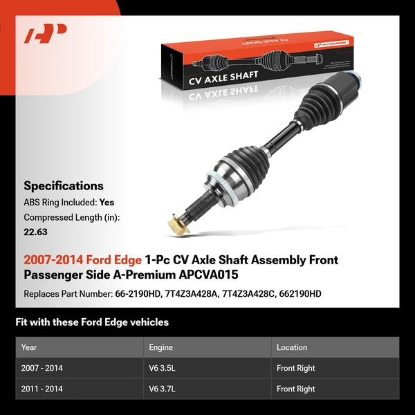 2007-2014 Ford Edge 1-Pc CV Axle Shaft Assembly Front Passenger Side A-Premium APCVA015