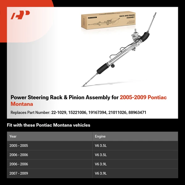 Power Steering Rack & Pinion Assembly for 2005-2009 Pontiac Montana