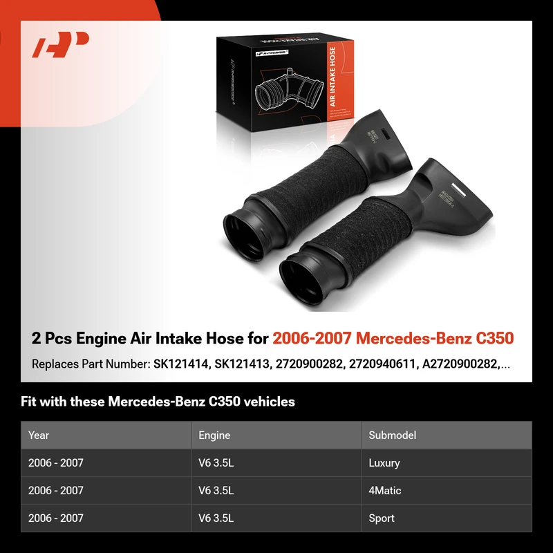 2 Pcs Engine Air Intake Hose for 2006-2007 Mercedes-Benz C350