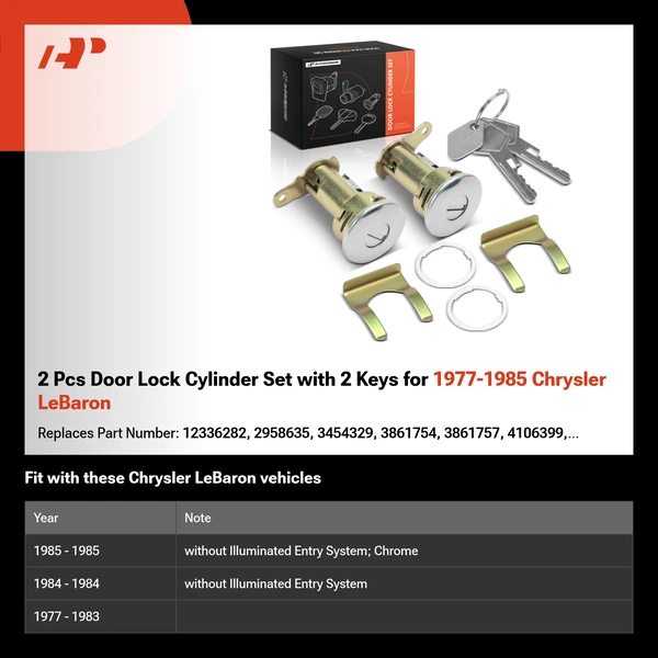 2 Pcs Door Lock Cylinder Set with 2 Keys for 1977-1985 Chrysler LeBaron