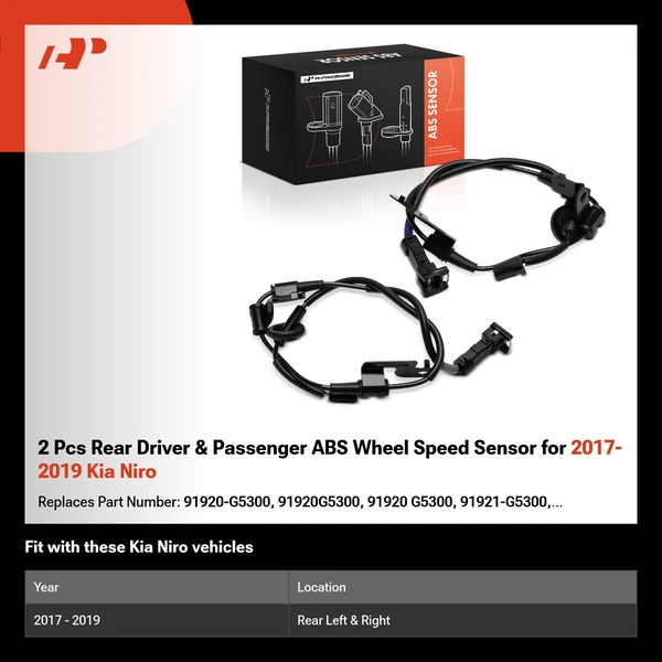 2 Pcs Rear Driver & Passenger ABS Wheel Speed Sensor for 2017-2019 Kia Niro