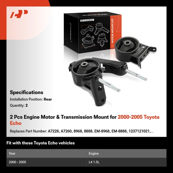 2 Pcs Engine Motor & Transmission Mount for 2000-2005 Toyota Echo