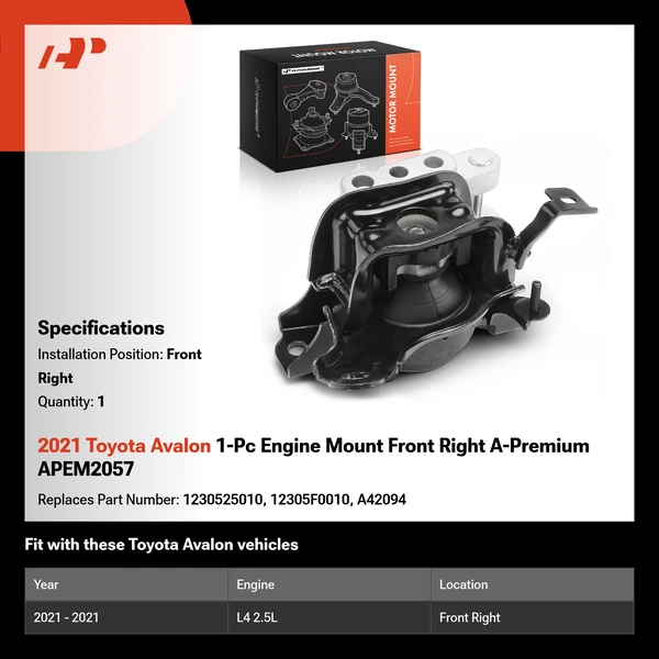2021 Toyota Avalon 1-Pc Engine Mount Front Right A-Premium APEM2057