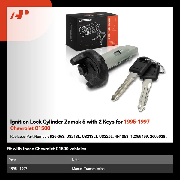 Ignition Lock Cylinder Zamak 5 with 2 Keys for 1995-1997 Chevrolet C1500