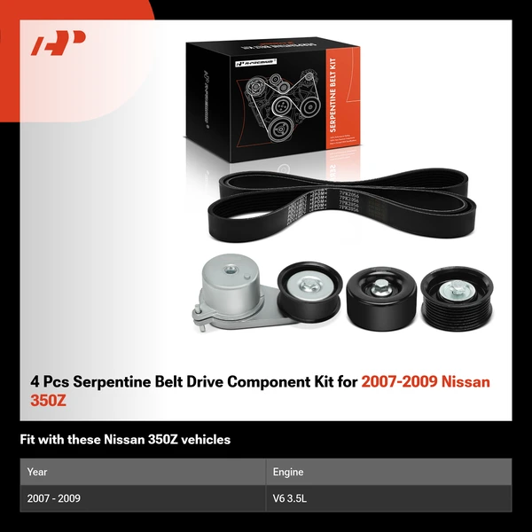 4 Pcs Serpentine Belt Drive Component Kit for 2007-2009 Nissan 350Z