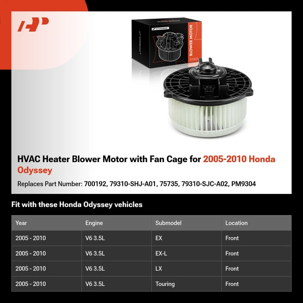 HVAC Heater Blower Motor with Fan Cage for 2005-2010 Honda Odyssey