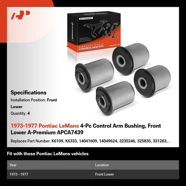 1973-1977 Pontiac LeMans 4-Pc Control Arm Bushing, Front Lower A-Premium APCA7439