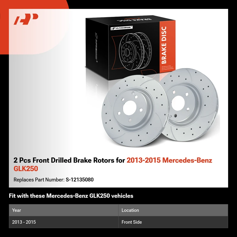 2 Pcs Front Drilled Brake Rotors for 2013-2015 Mercedes-Benz GLK250