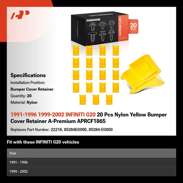 1991-1996 1999-2002 INFINITI G20 20 Pcs Nylon Yellow Bumper Cover Retainer A-Premium APRCF1865
