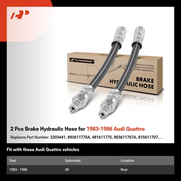 2 Pcs Brake Hydraulic Hose for 1983-1986 Audi Quattro