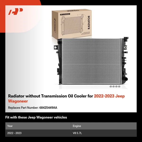 Radiator without Transmission Oil Cooler for 2022-2023 Jeep Wagoneer