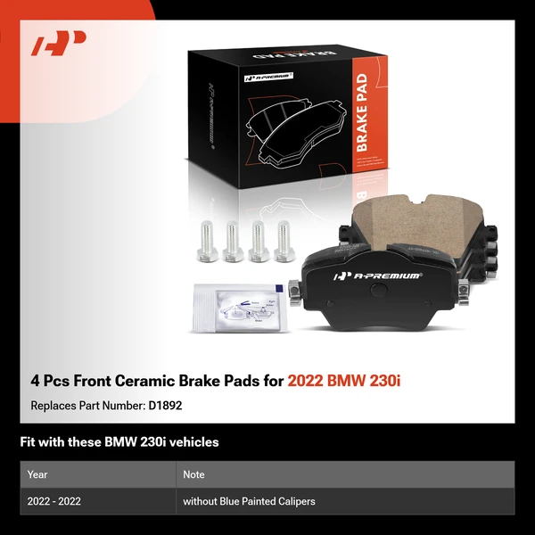 4 Pcs Front Ceramic Brake Pads for 2022 BMW 230i