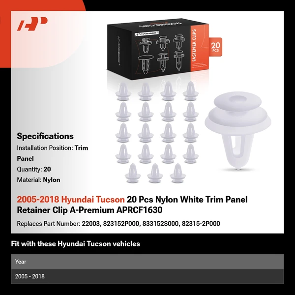 2005-2018 Hyundai Tucson 20 Pcs Nylon White Trim Panel Retainer Clip A-Premium APRCF1630
