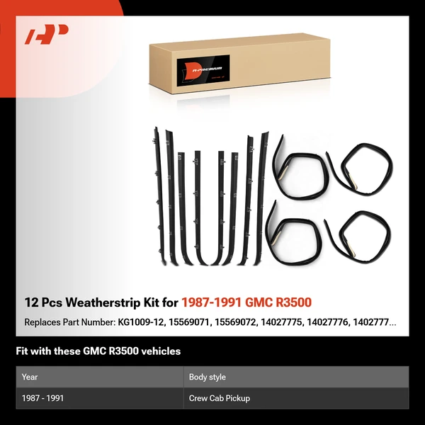 12 Pcs Weatherstrip Kit for 1987-1991 GMC R3500