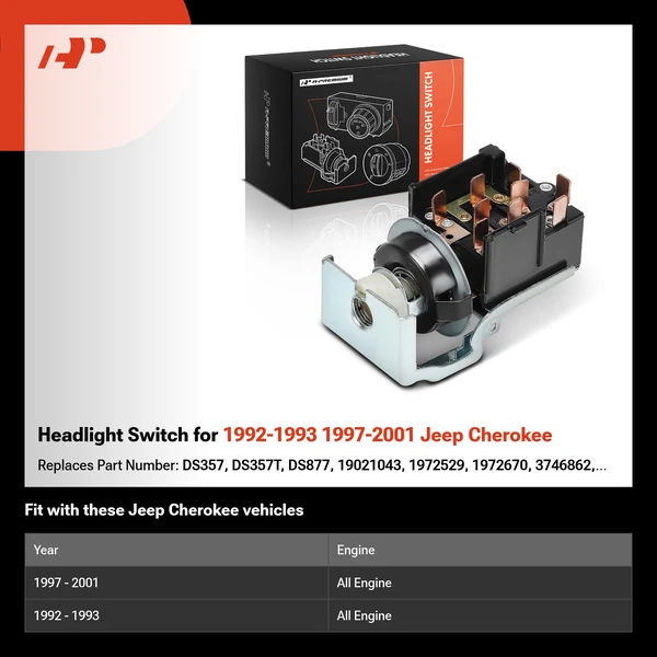 Headlight Switch for 1992-1993 1997-2001 Jeep Cherokee