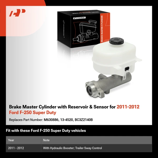 Brake Master Cylinder with Reservoir & Sensor for 2011-2012 Ford F-250 Super Duty