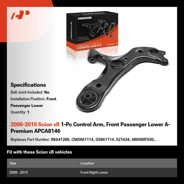 2008-2015 Scion xB 1-Pc Control Arm, Front Passenger Lower A-Premium APCA8146
