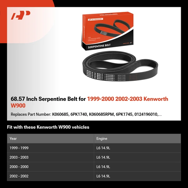 68.57 Inch Serpentine Belt for 1999-2000 2002-2003 Kenworth W900
