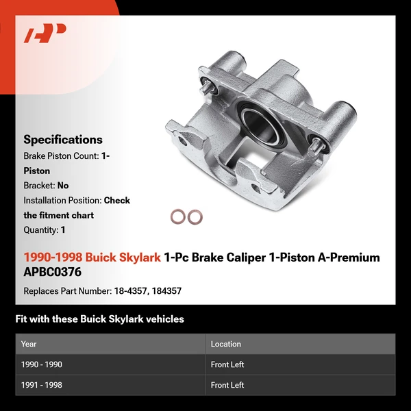 1990-1998 Buick Skylark 1-Pc Brake Caliper 1-Piston A-Premium APBC0376