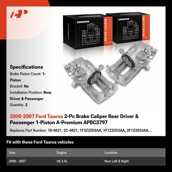2000-2007 Ford Taurus 2-Pc Brake Caliper Rear Driver & Passenger 1-Piston A-Premium APBC3797
