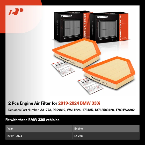 2 Pcs Engine Air Filter for 2019-2024 BMW 330i