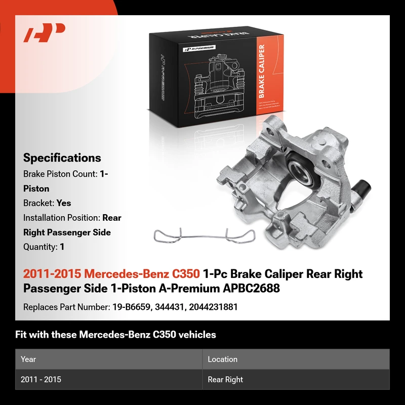 2011-2015 Mercedes-Benz C350 1-Pc Brake Caliper Rear Right Passenger Side 1-Piston A-Premium APBC2688