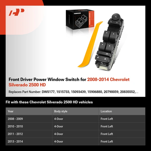 Front Driver Power Window Switch for 2008-2014 Chevrolet Silverado 2500 HD