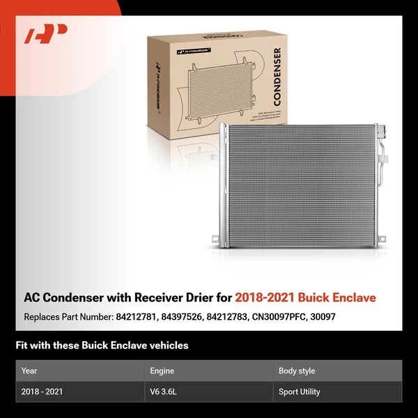 AC Condenser with Receiver Drier for 2018-2021 Buick Enclave