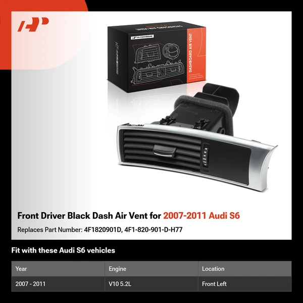Front Driver Black Dash Air Vent for 2007-2011 Audi S6