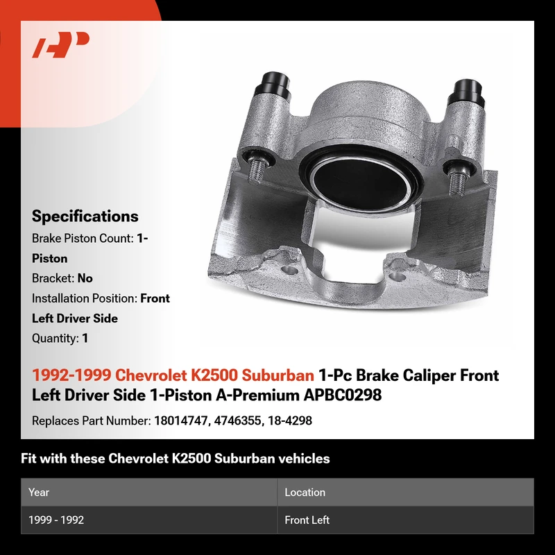 1992-1999 Chevrolet K2500 Suburban 1-Pc Brake Caliper Front Left Driver Side 1-Piston A-Premium APBC0298