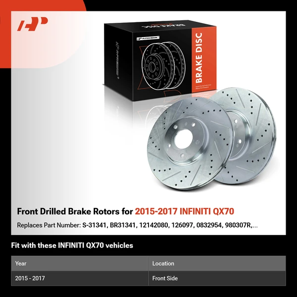 Front Drilled Brake Rotors for 2015-2017 INFINITI QX70