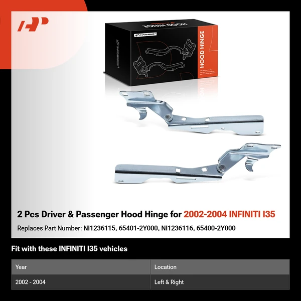 2 Pcs Driver & Passenger Hood Hinge for 2002-2004 INFINITI I35