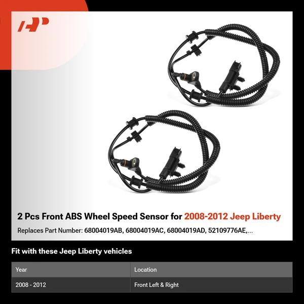 2 Pcs Front ABS Wheel Speed Sensor for 2008-2012 Jeep Liberty
