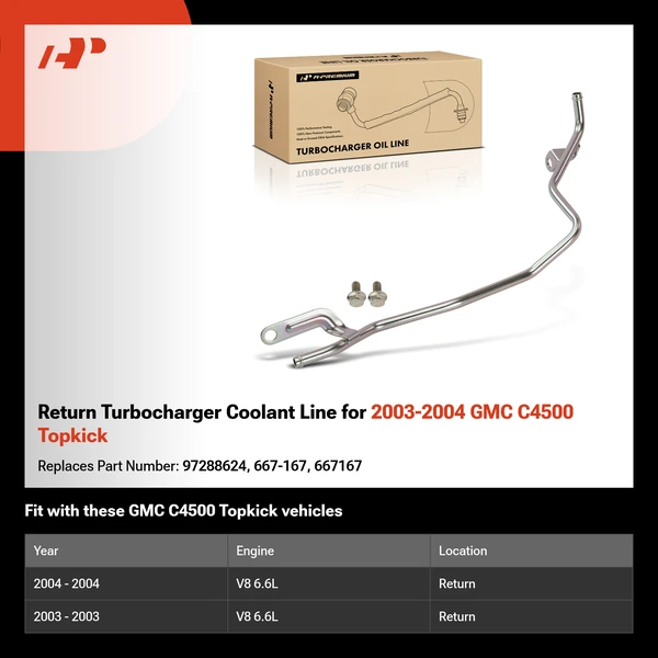 Return Turbocharger Coolant Line for 2003-2004 GMC C4500 Topkick