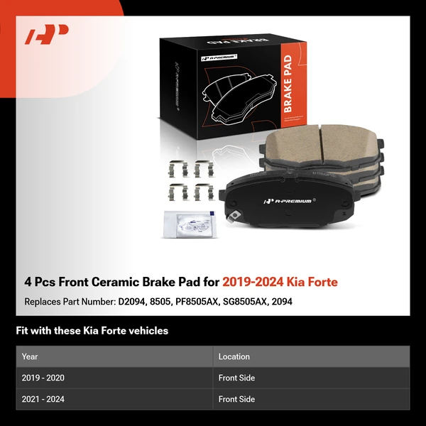 4 Pcs Front Ceramic Brake Pad for 2019-2024 Kia Forte