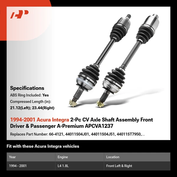 1994-2001 Acura Integra 2-Pc CV Axle Shaft Assembly Front Driver & Passenger A-Premium APCVA1237