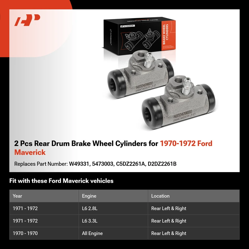 2 Pcs Rear Drum Brake Wheel Cylinders for 1970-1972 Ford Maverick