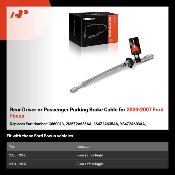 Rear Driver or Passenger Parking Brake Cable for 2000-2007 Ford Focus