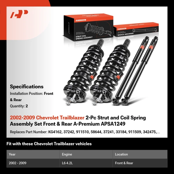 2002-2009 Chevrolet Trailblazer 2-Pc Strut and Coil Spring Assembly Set Front & Rear A-Premium APSA1249
