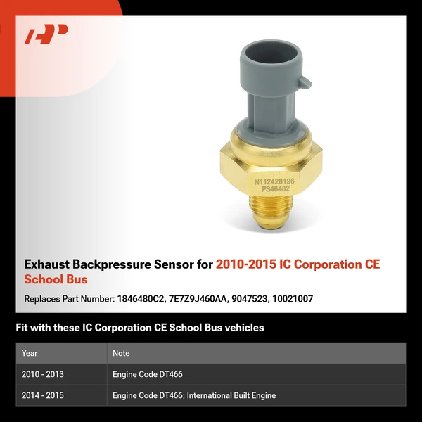 Exhaust Backpressure Sensor for 2010-2015 IC Corporation CE School Bus
