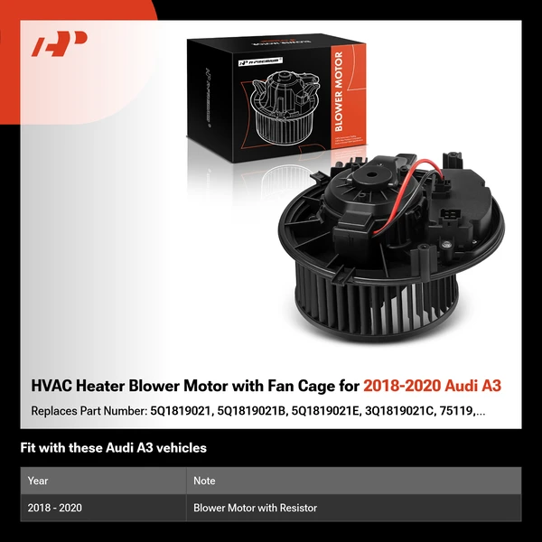 HVAC Heater Blower Motor with Fan Cage for 2018-2020 Audi A3