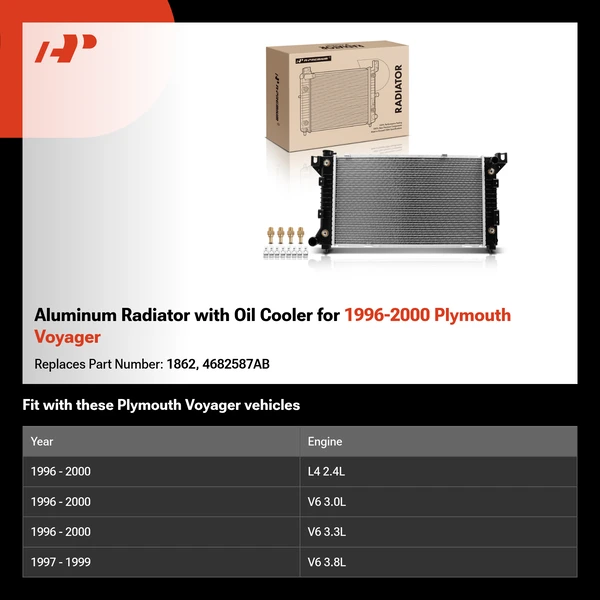 Aluminum Radiator with Oil Cooler for 1996-2000 Plymouth Voyager