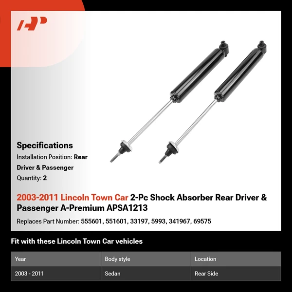 2003-2011 Lincoln Town Car 2-Pc Shock Absorber Rear Driver & Passenger A-Premium APSA1213