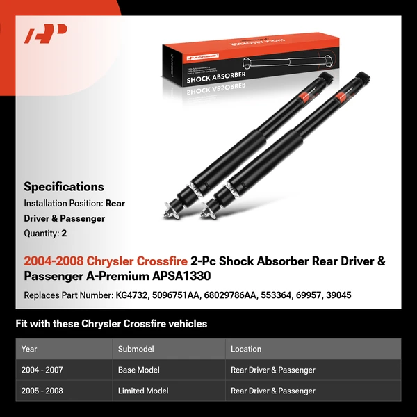 2004-2008 Chrysler Crossfire 2-Pc Shock Absorber Rear Driver & Passenger A-Premium APSA1330