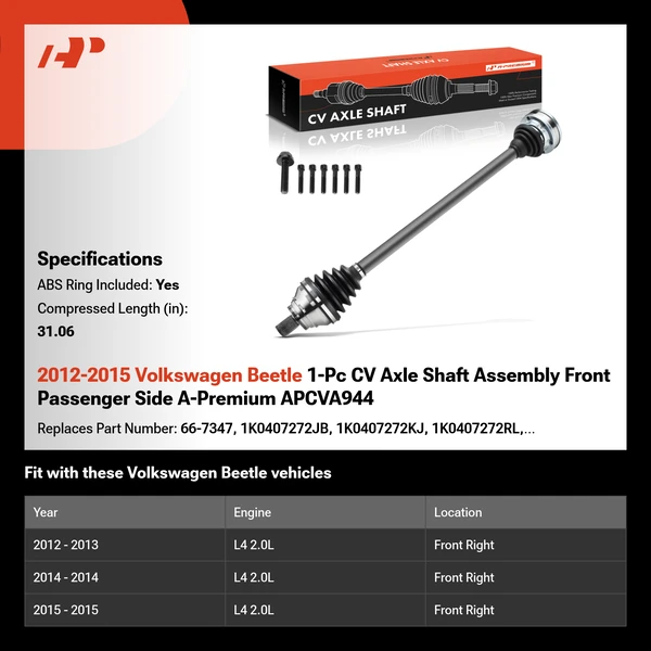 2012-2015 Volkswagen Beetle 1-Pc CV Axle Shaft Assembly Front Passenger Side A-Premium APCVA944