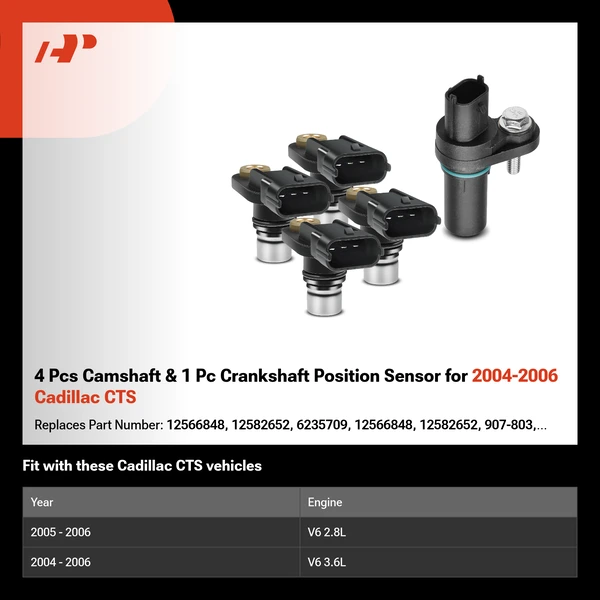 4 Pcs Camshaft & 1 Pc Crankshaft Position Sensor for 2004-2006 Cadillac CTS